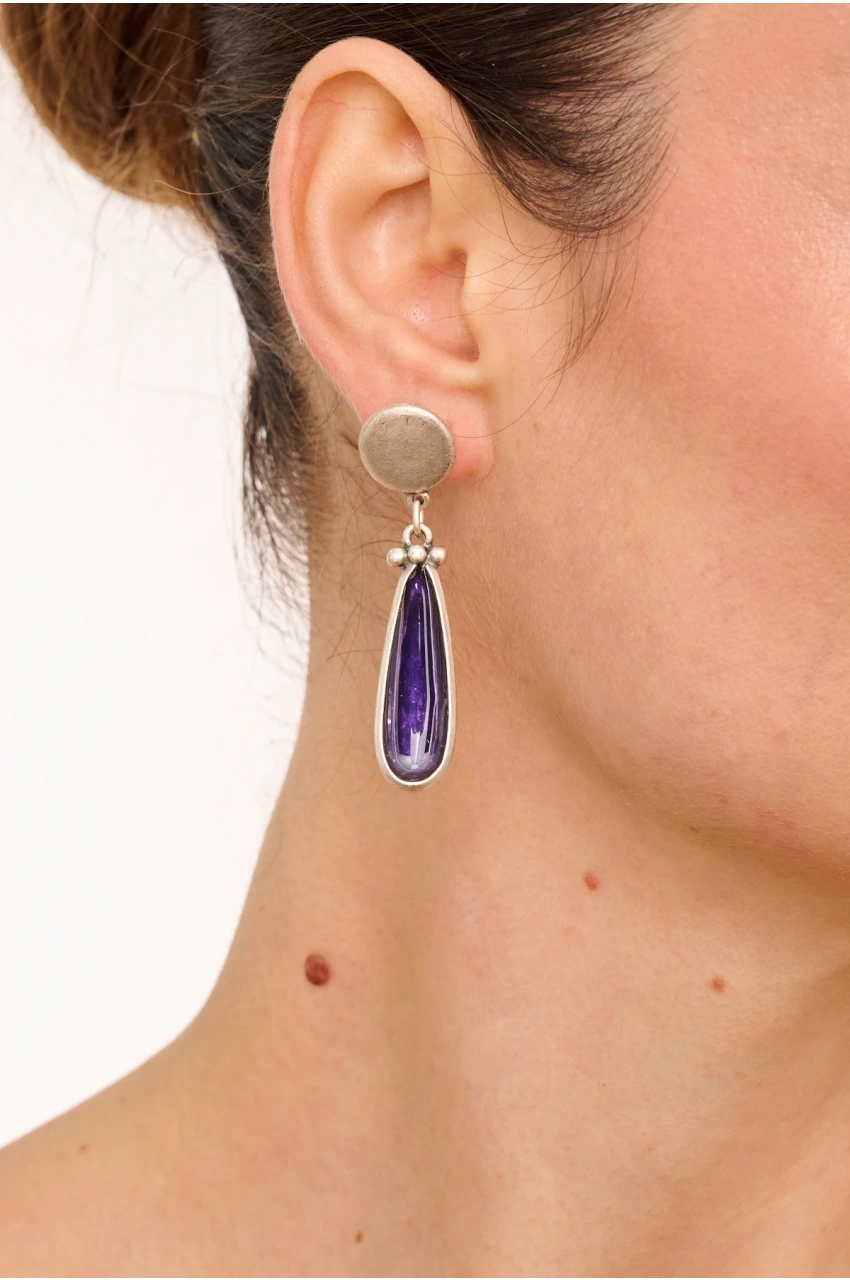 Kiraz Purple Enameled Silver Plated Earring