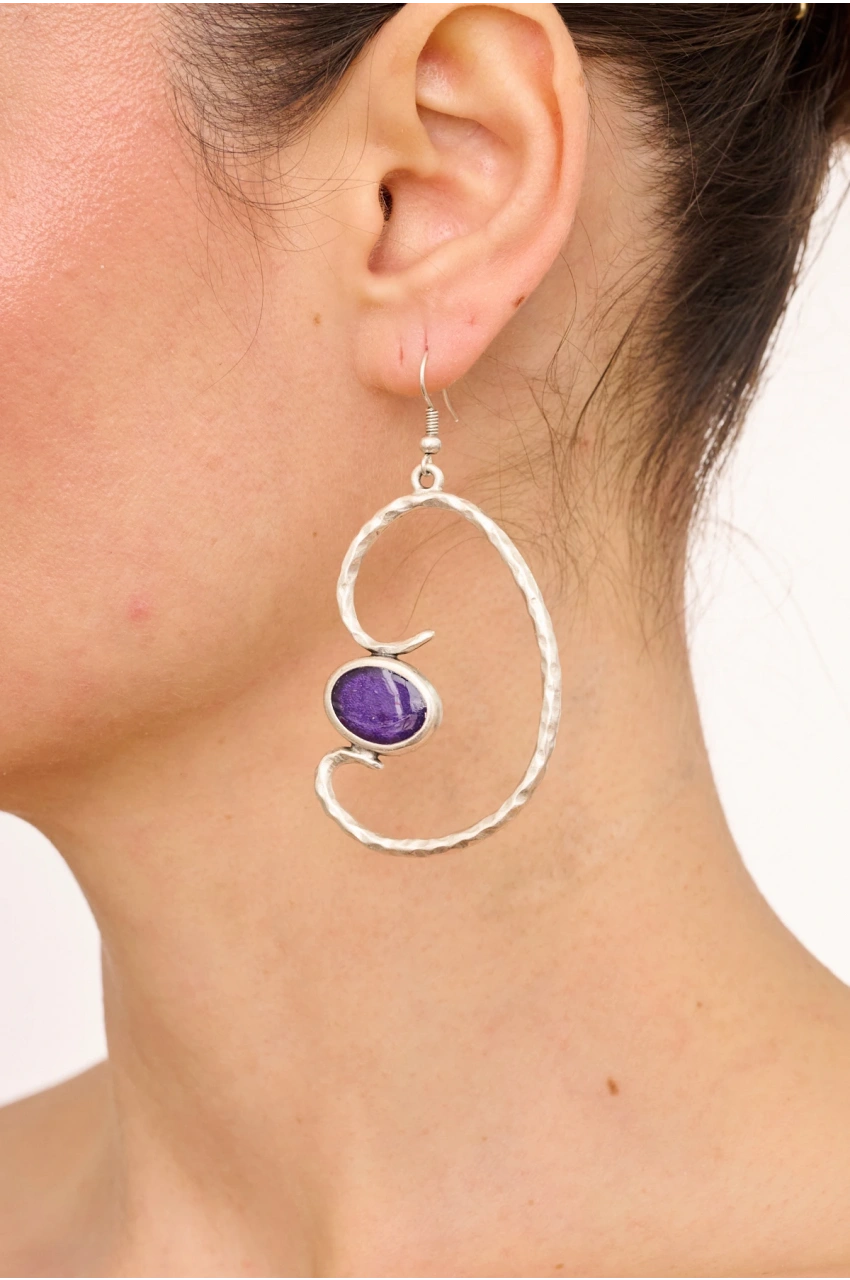 Kiraz Purple Enameled Silver Plated Earring