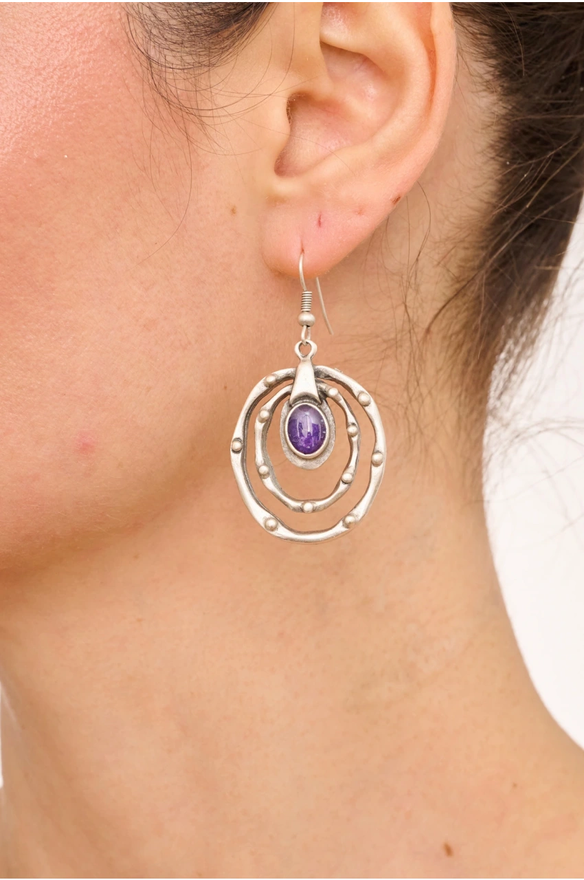 Kiraz Purple Enameled Silver Plated Earring