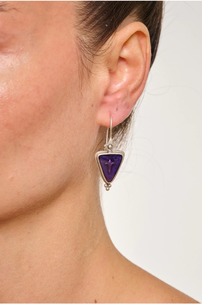 Kiraz Purple Enameled Silver Plated Earring