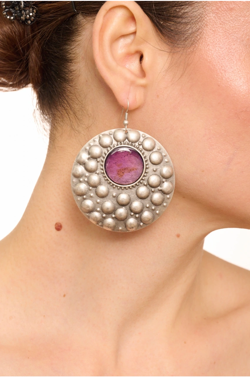 Kiraz Purple Enameled Silver Plated Earring