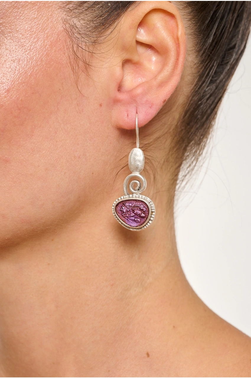 Kiraz Purple Enameled Silver Plated Earring