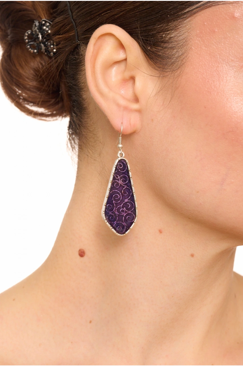 Kiraz Purple Enameled Silver Plated Earring