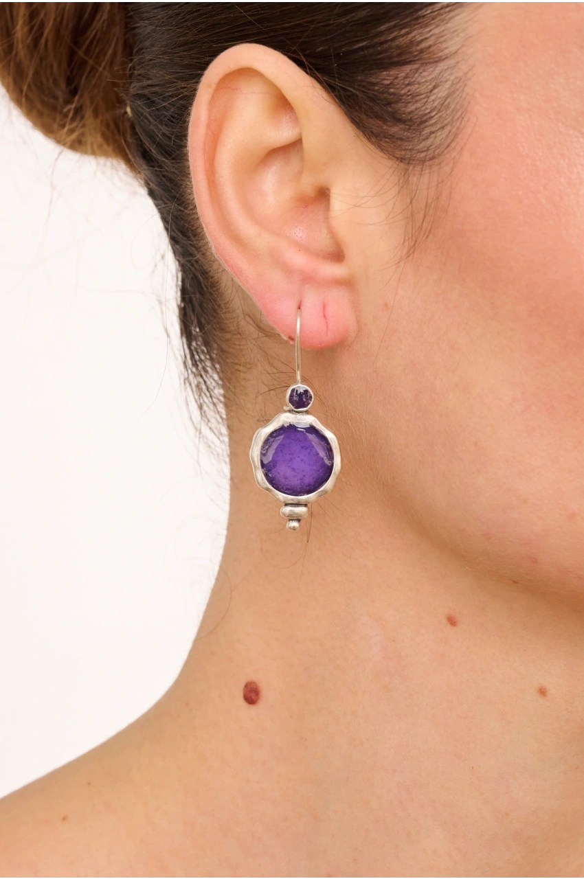 Kiraz Purple Enameled Silver Plated Earring