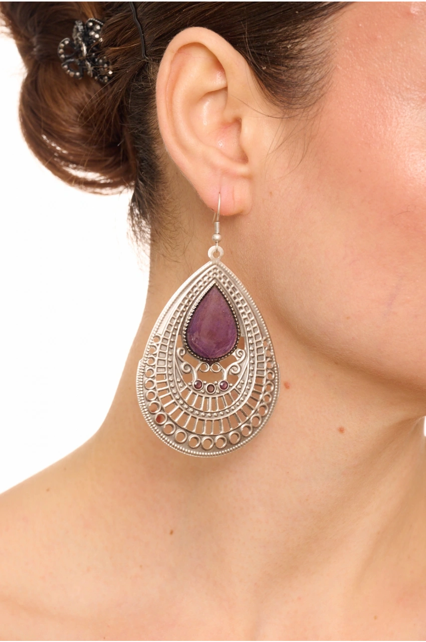 Kiraz Purple Enameled Silver Plated Earring