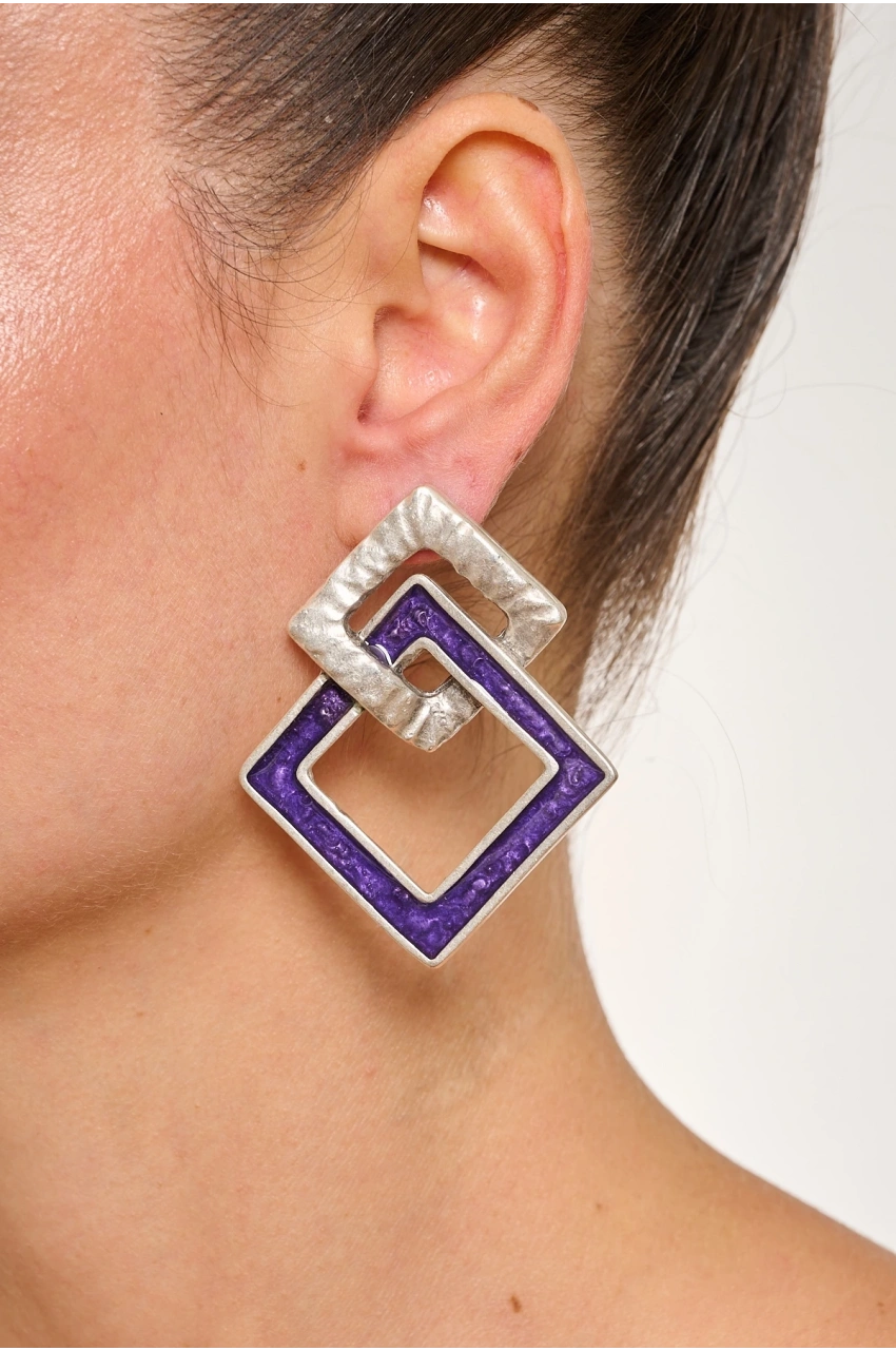 Kiraz Purple Enameled Silver Plated Earring