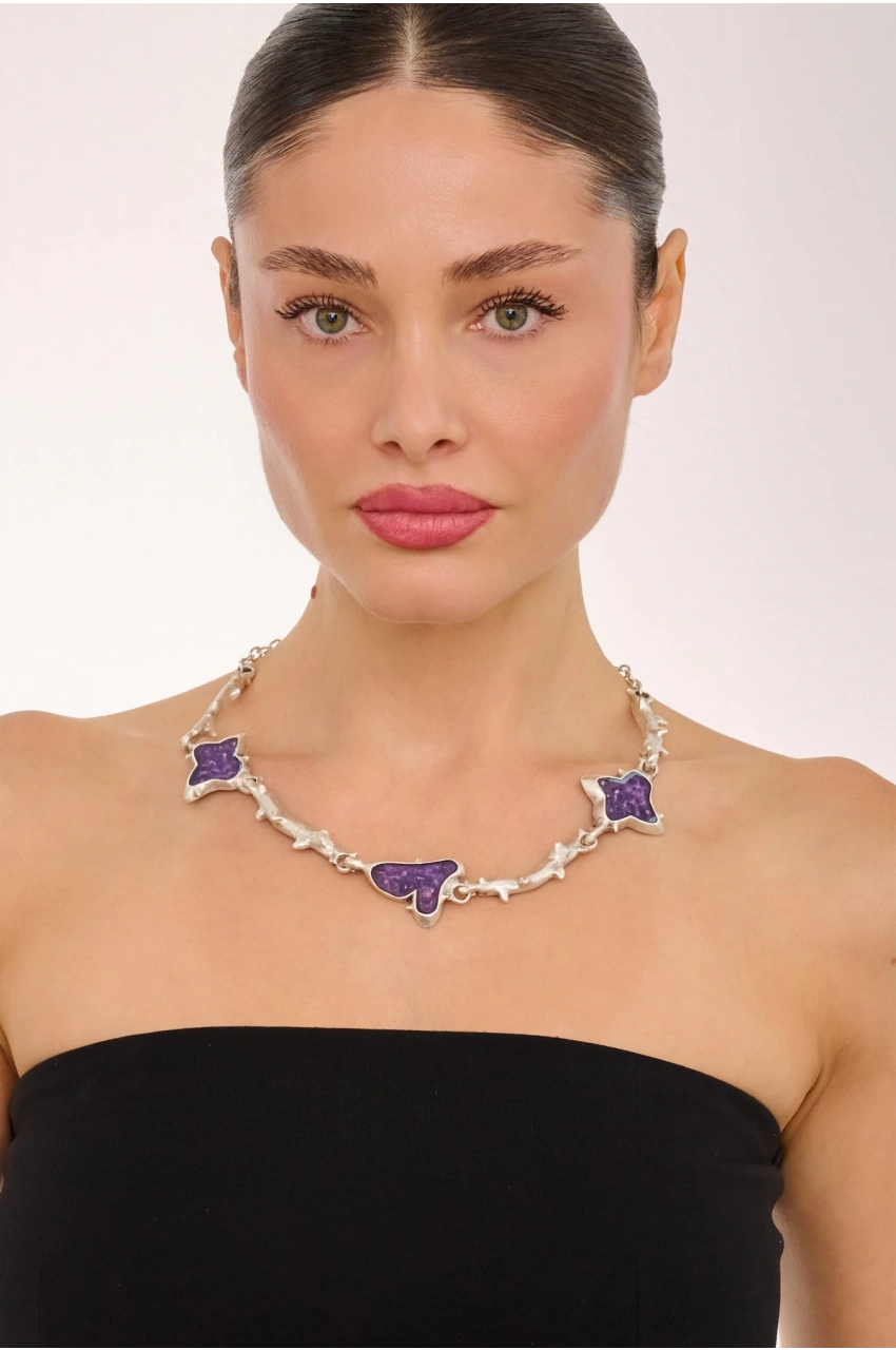 Kiraz Purple Enameled Silver Plated Necklace