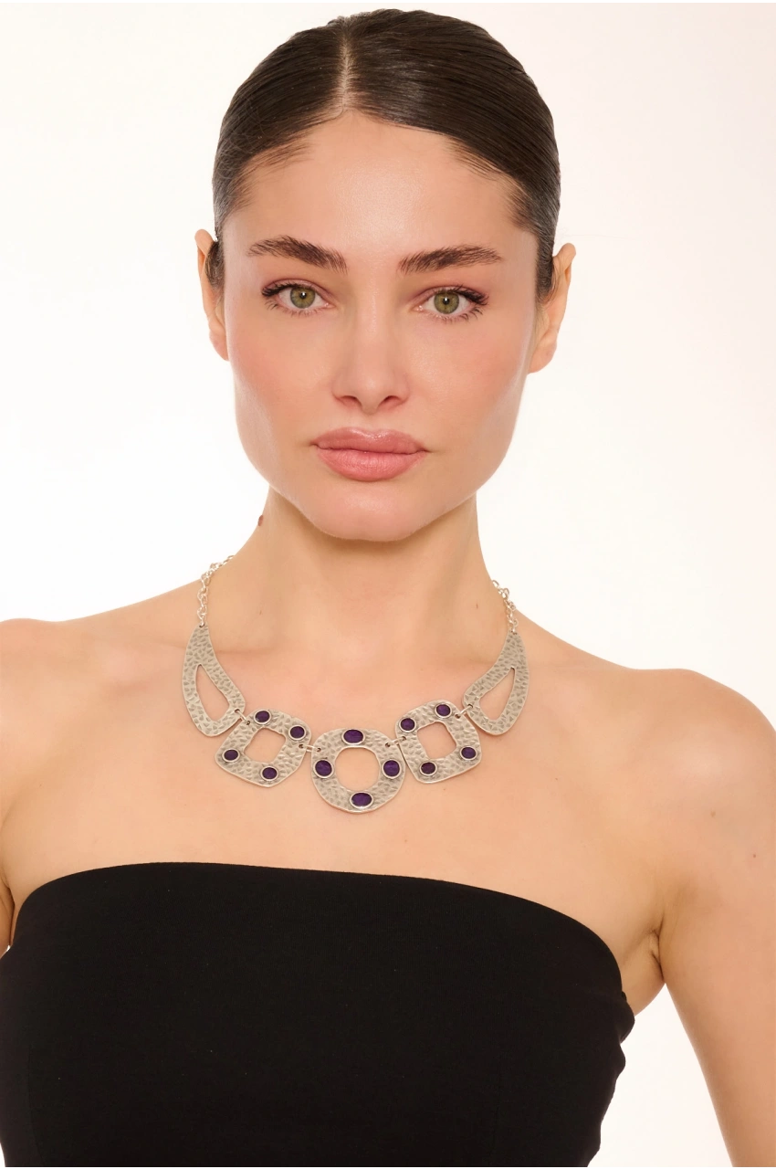 Kiraz Purple Enameled Silver Plated Necklace