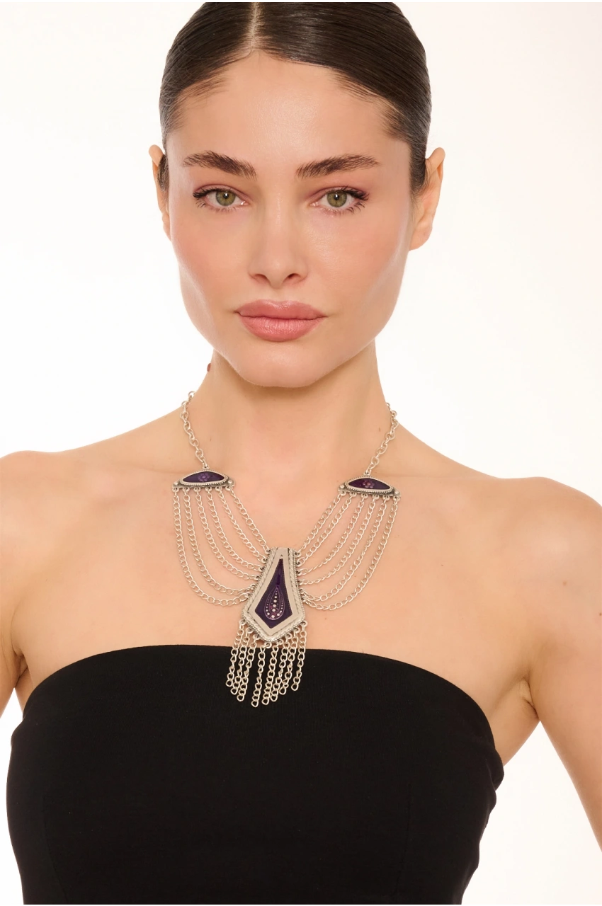 Kiraz Purple Enameled Silver Plated Necklace