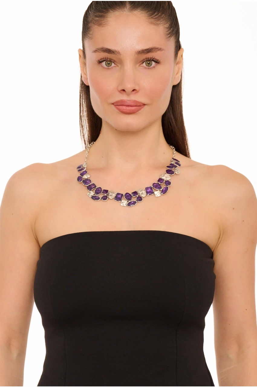 Kiraz Purple Enameled Silver Plated Necklace