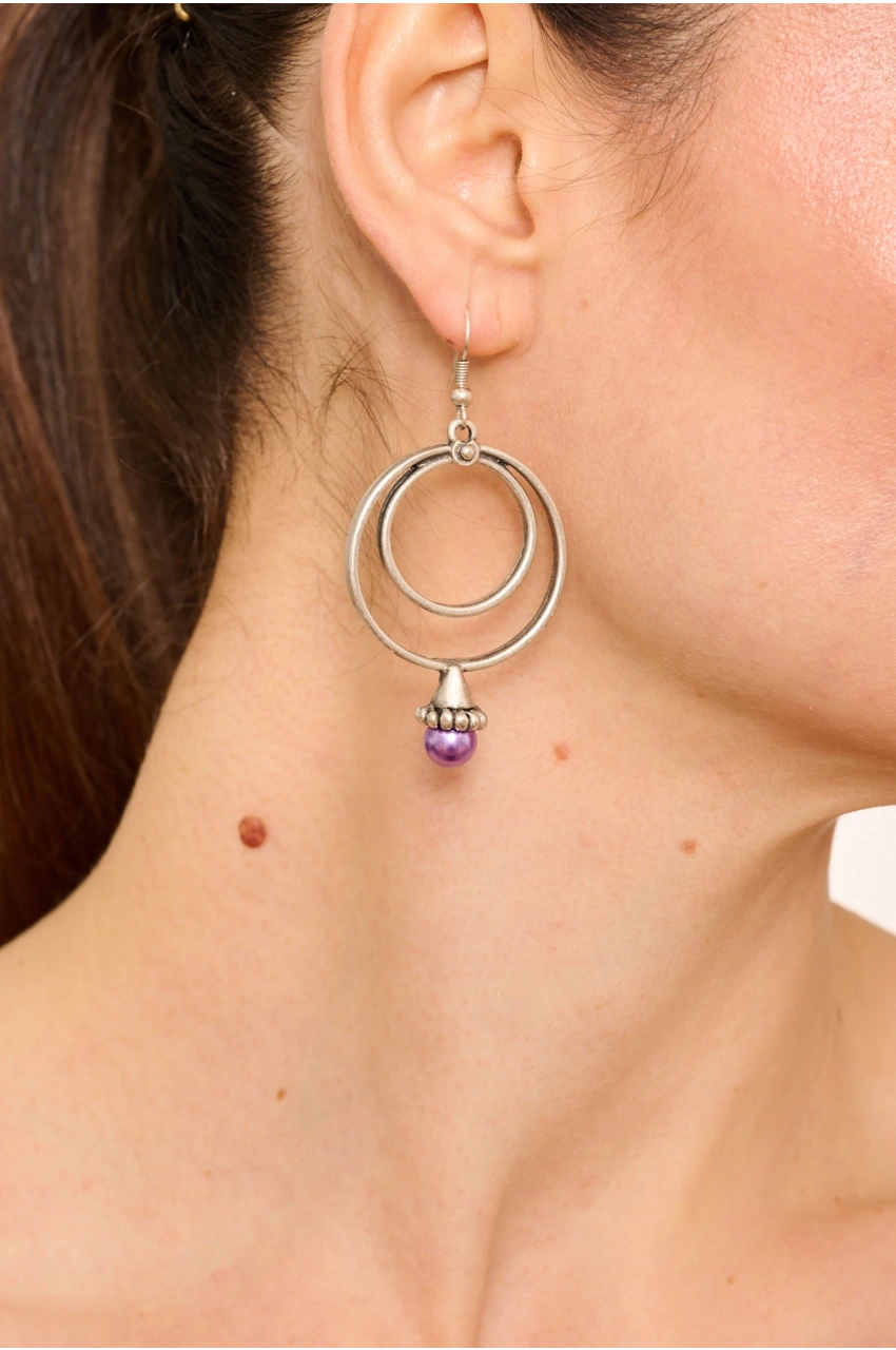 Kiraz Purple Pearl Stoned Silver Plated Earring