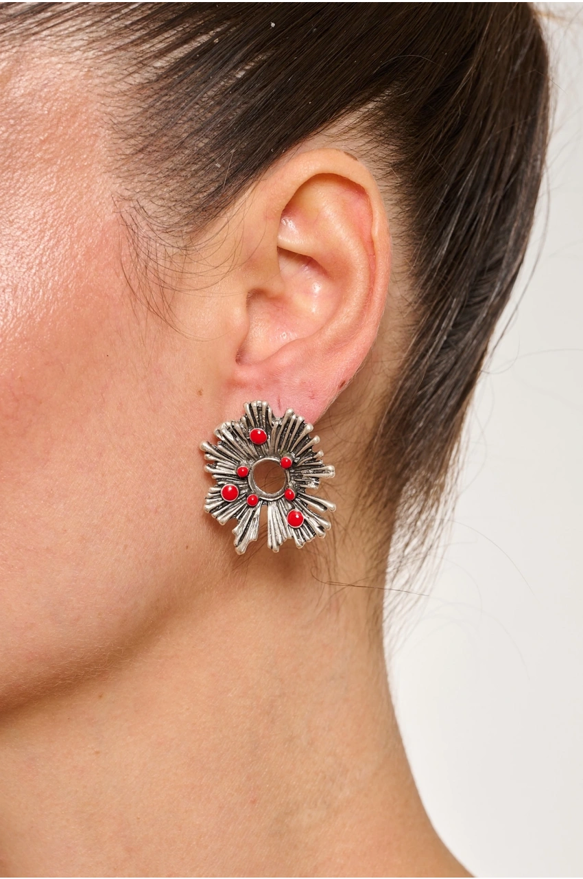Kiraz Red Enemaled Silver Plated Earring
