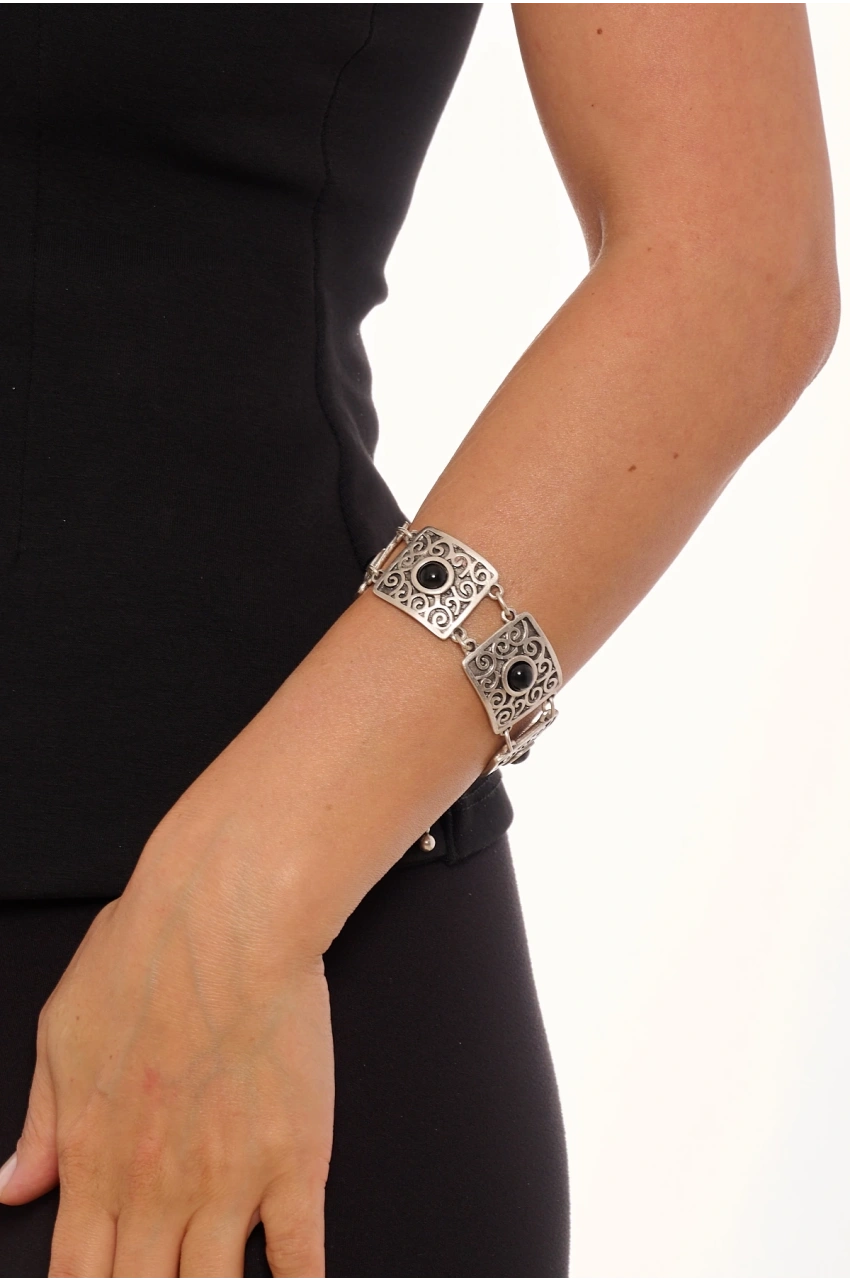 Kiraz Black Stoned Silver Plated Bracelet
