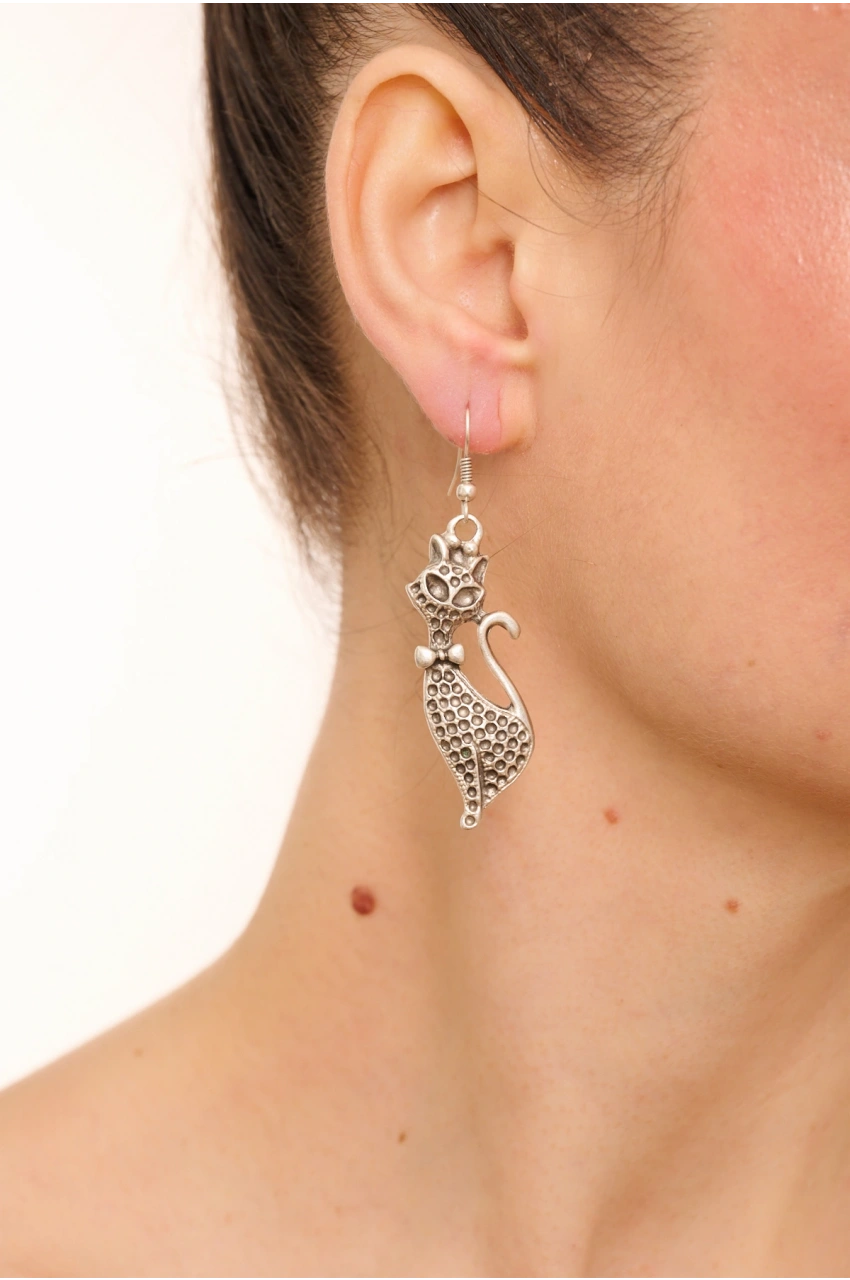Kiraz Silver Plated Cat Earring