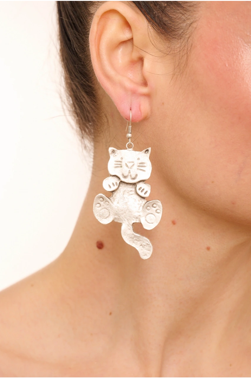 Kiraz Silver Plated Cat Earring