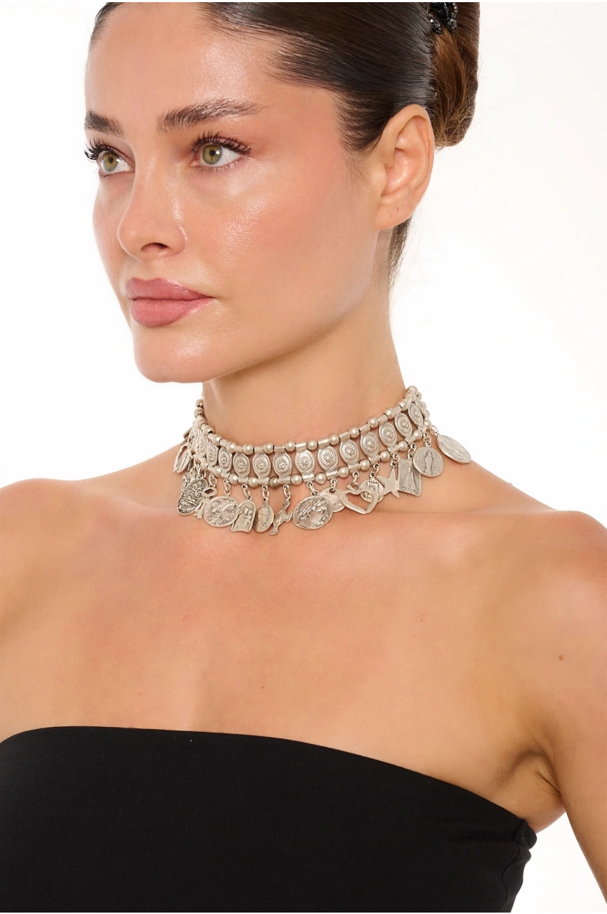 Kiraz Silver Plated Choker Necklace