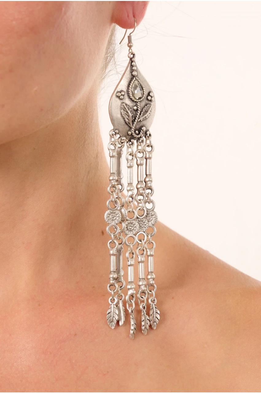 Kiraz White Crystal Stoned Silver Plated Earring