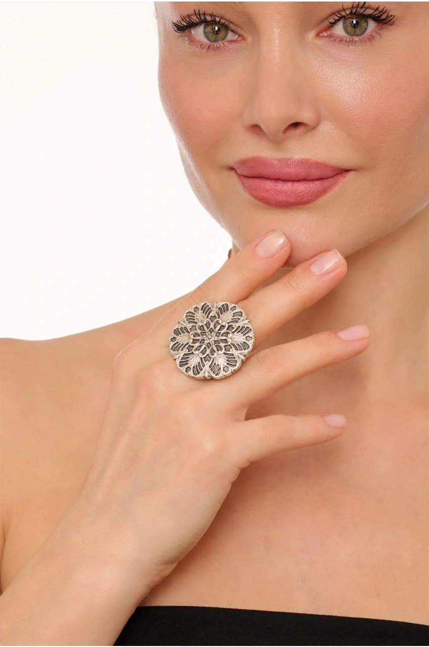 Kiraz Silver Plated Flower Ring