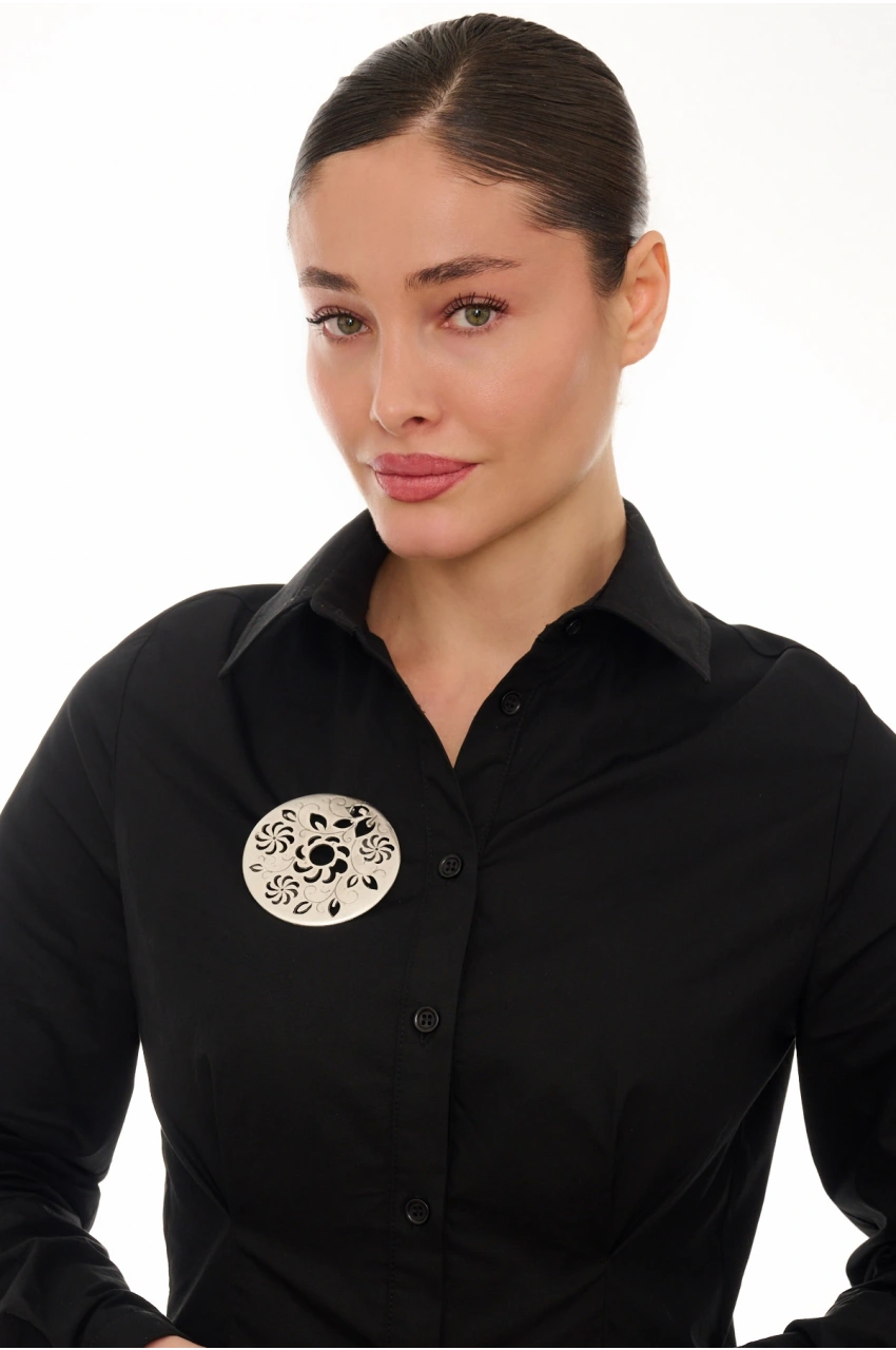 Kiraz Silver Plated Flower Brooch