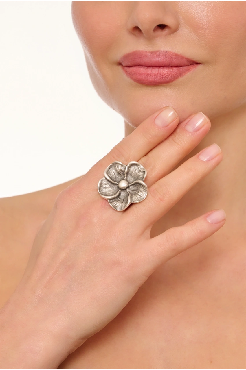 Kiraz Silver Plated Flower Ring