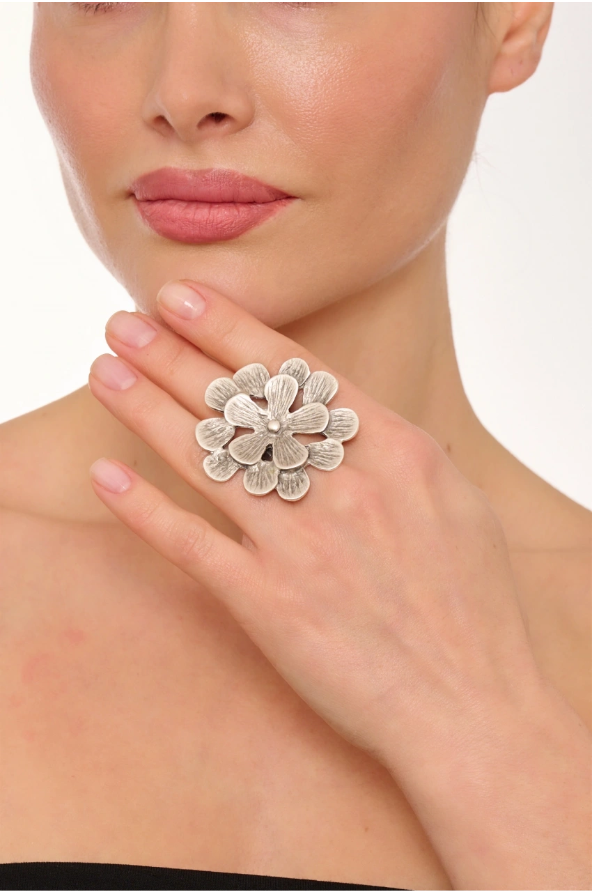 Kiraz Silver Plated Flower Ring