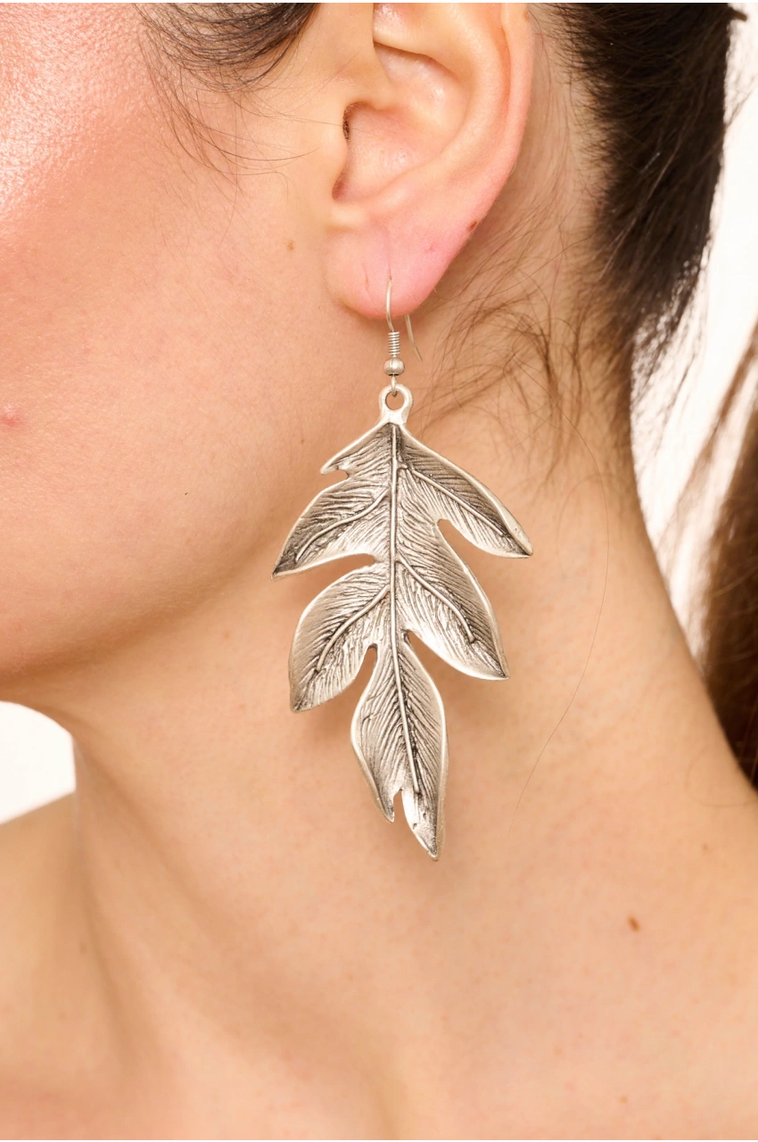 Kiraz Silver Plated Leaf Earring