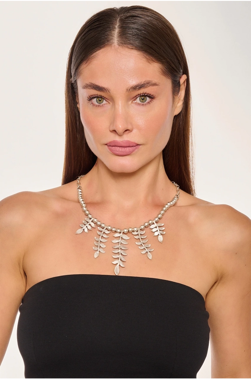 Kiraz Silver Plated Leaf Necklace