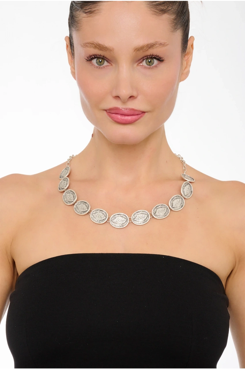 Kiraz Silver Plated Leaf Necklace