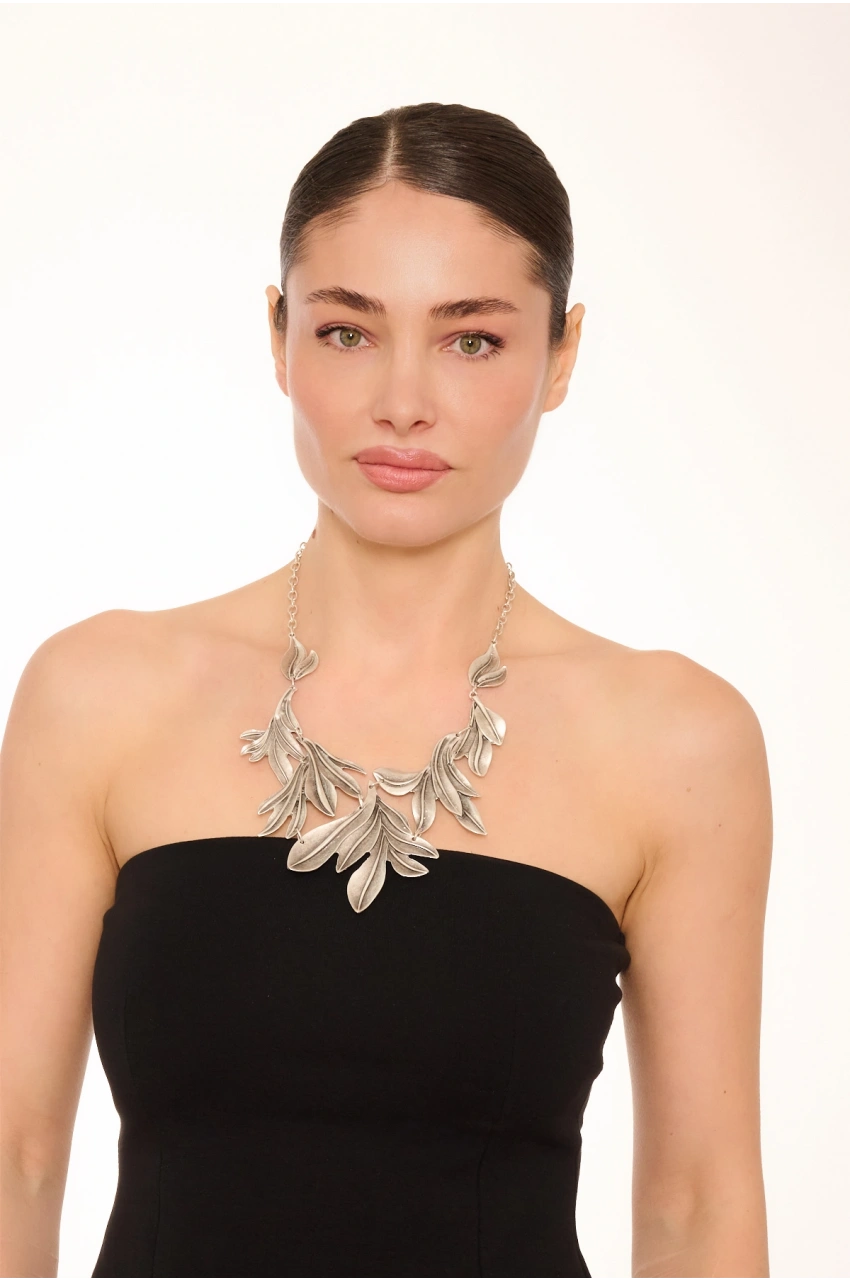 Kiraz Silver Plated Leaf Necklace