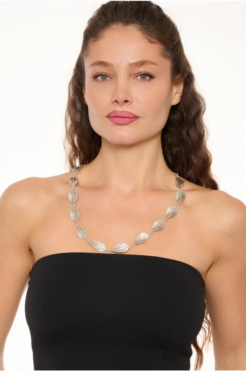Kiraz Silver Plated Leaf Necklace