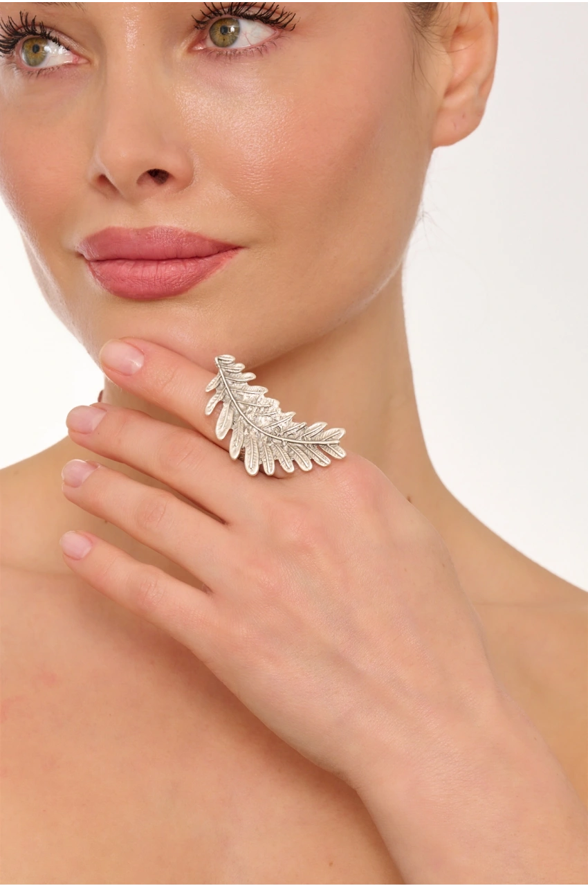 Kiraz Silver Plated Leaf Ring