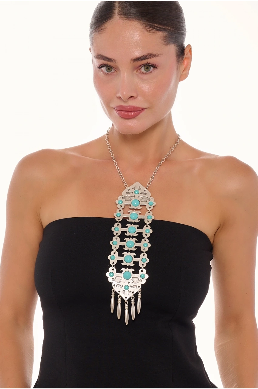 Kiraz Turquoise Stoned Silver Plated Necklace
