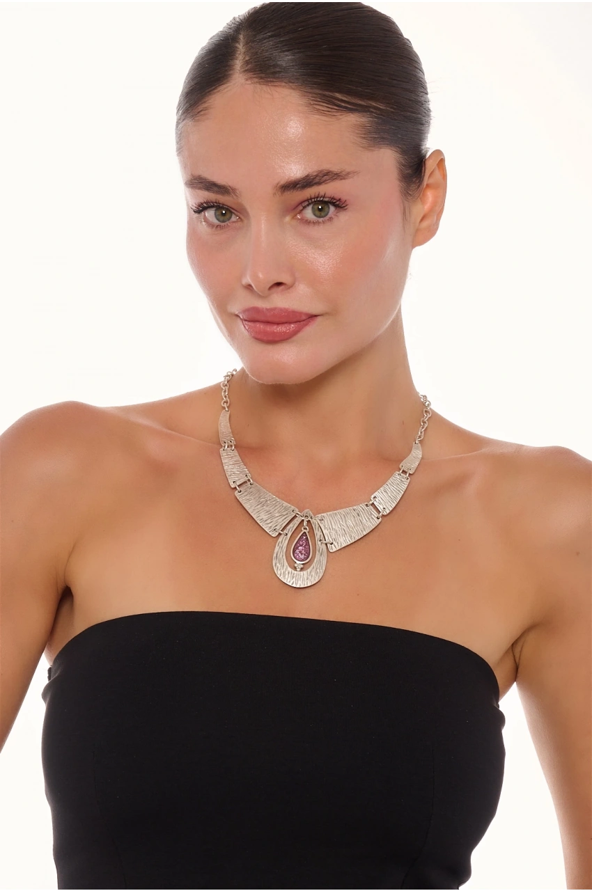Kiraz Purple Enameled Silver Plated Necklace