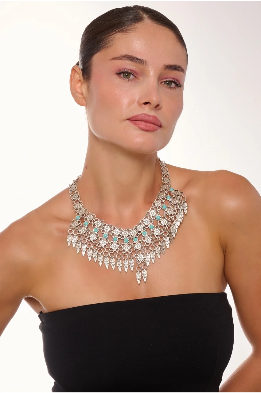 Kiraz Turquoise Stoned Silver Plated Necklace