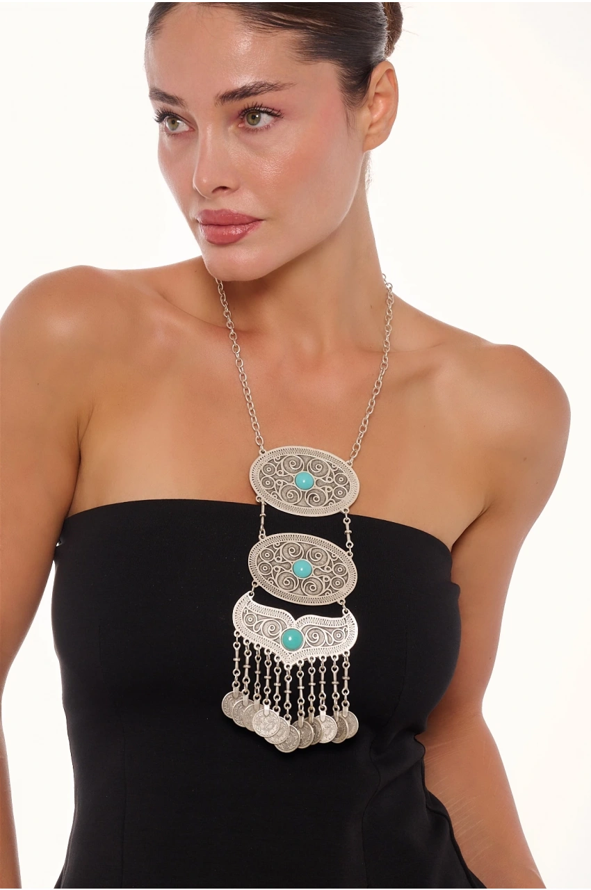 Kiraz Turquoise Stoned Silver Plated Necklace