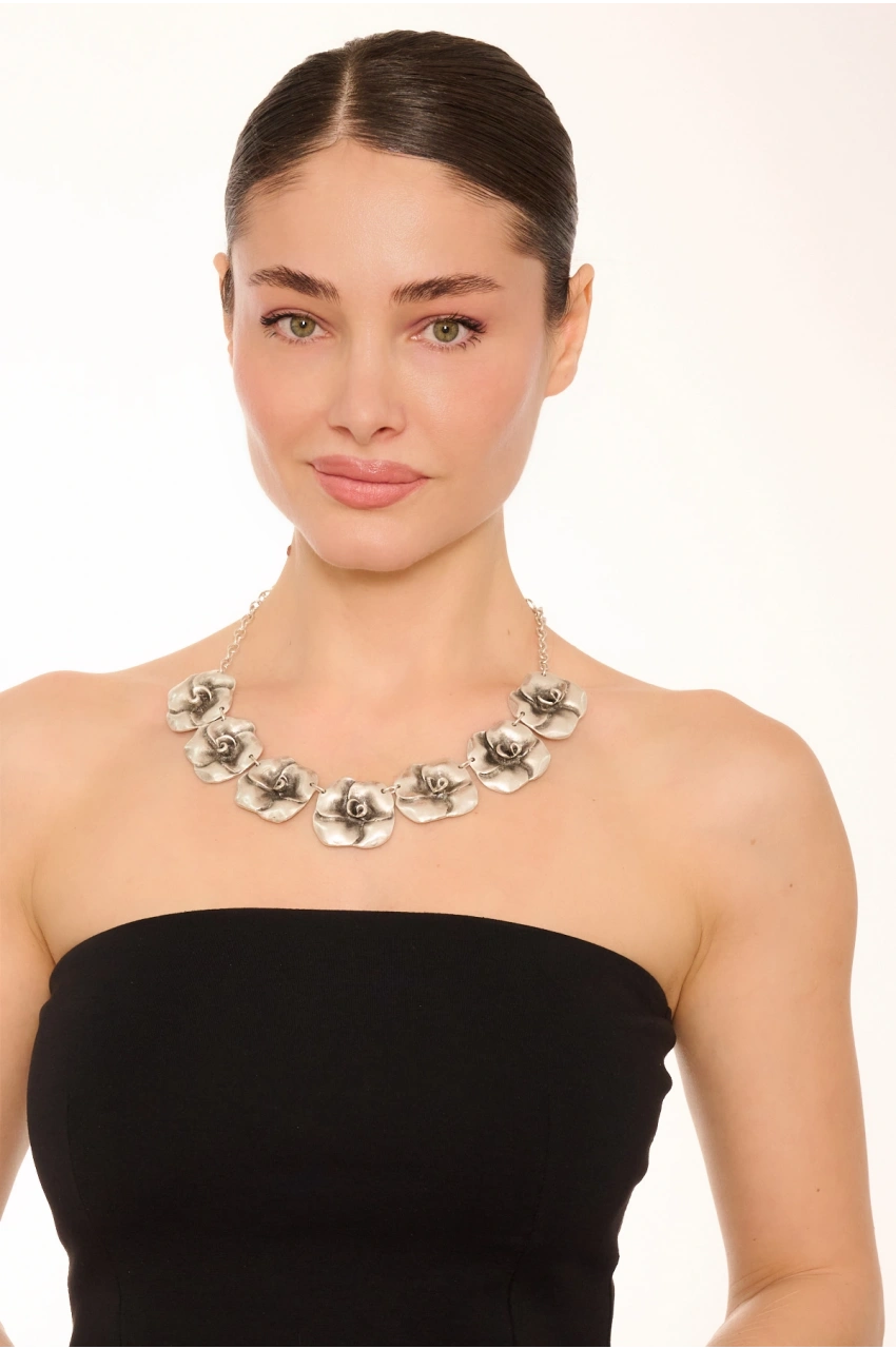 Kiraz Silver Plated Rose Necklace