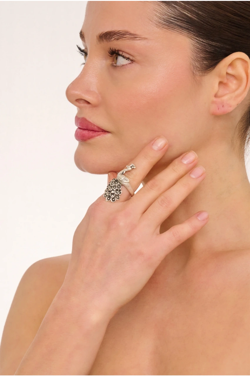 Kiraz Silver Plated Peacock Ring