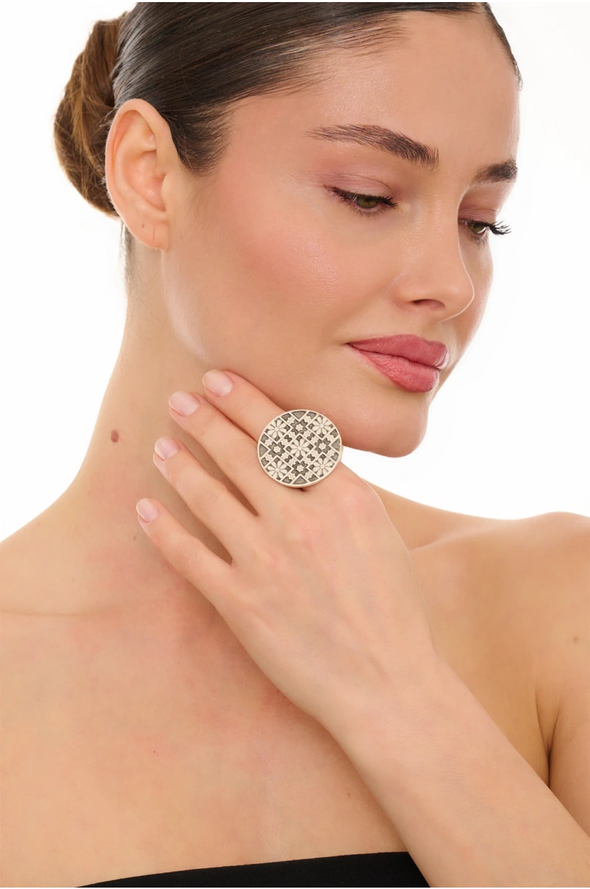 Kiraz Silver Plated Flower Ring