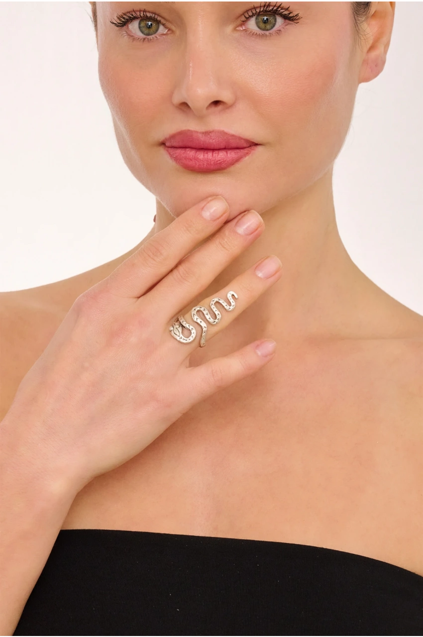 Kiraz Silver Plated Snake Ring