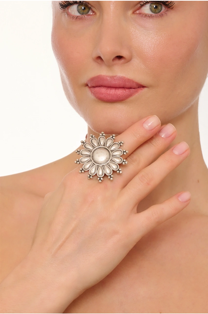 Kiraz Silver Plated Flower Ring