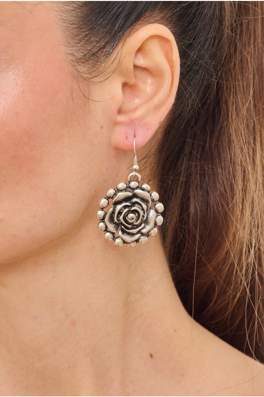 Kiraz Silver Plated Rose Earring