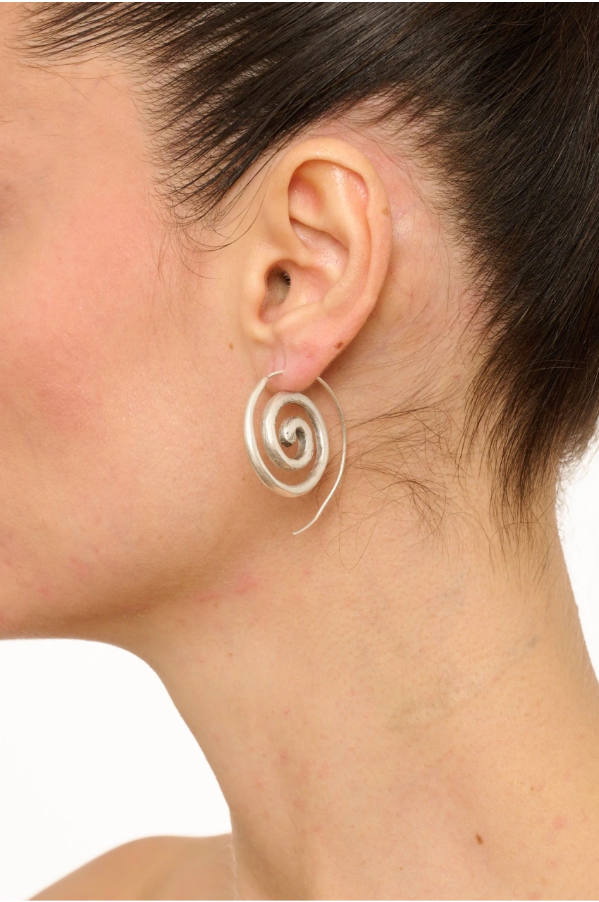 Kiraz Silver Plated Spiral Snake Earring