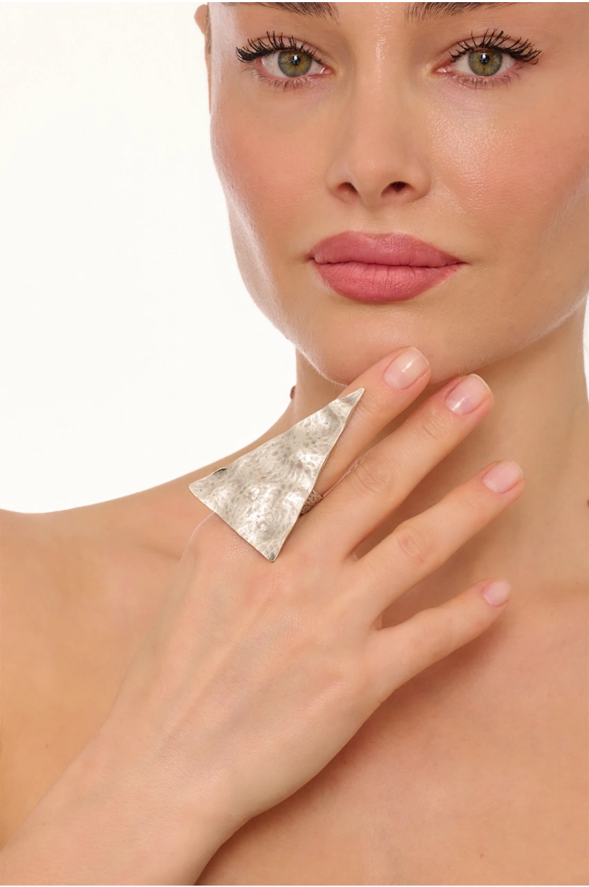Kiraz Silver Plated Triangle Ring