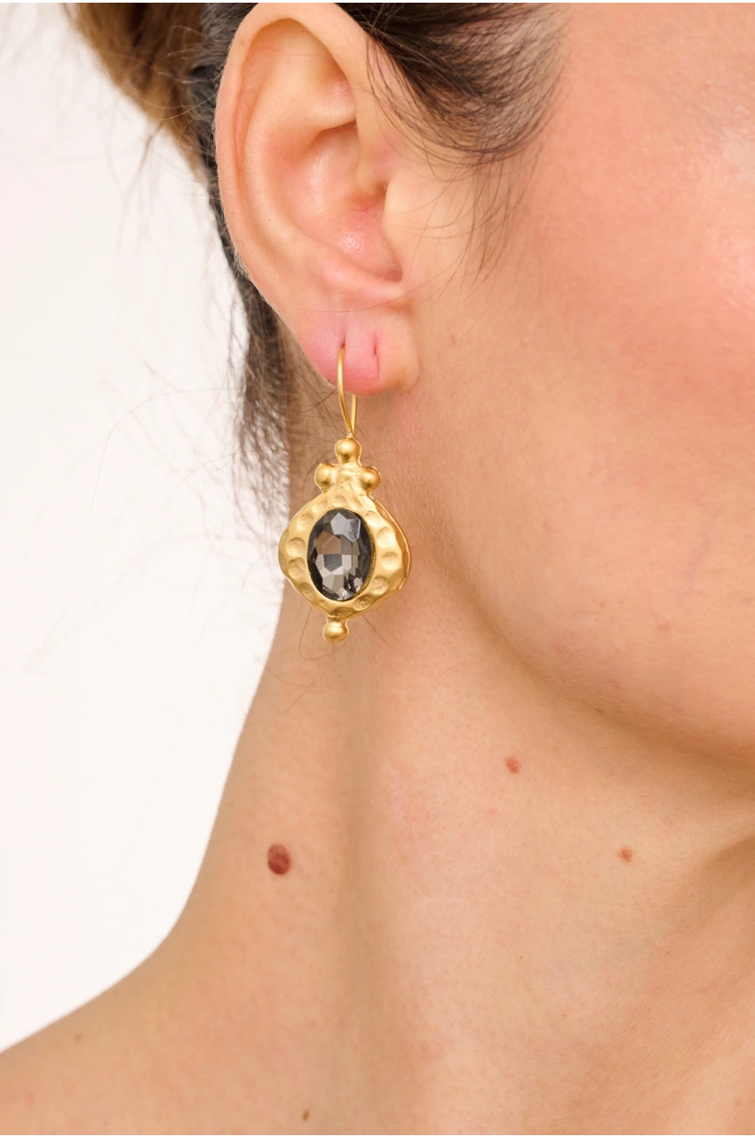 Kiraz Smoked Crystal Stoned Gold Plated Earring