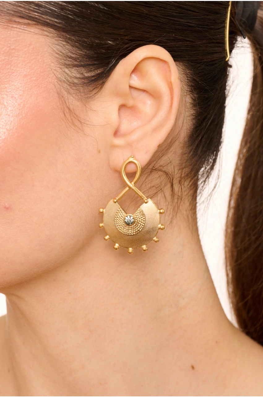 Kiraz Smoked Crystal Stoned Gold Plated Earring