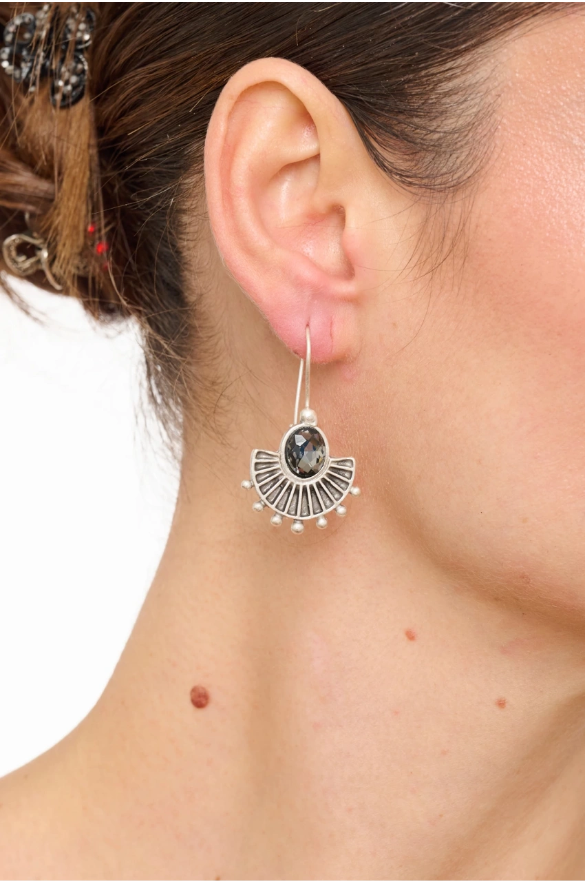 Kiraz Smoked Crystal Stoned Silver Plated Earring