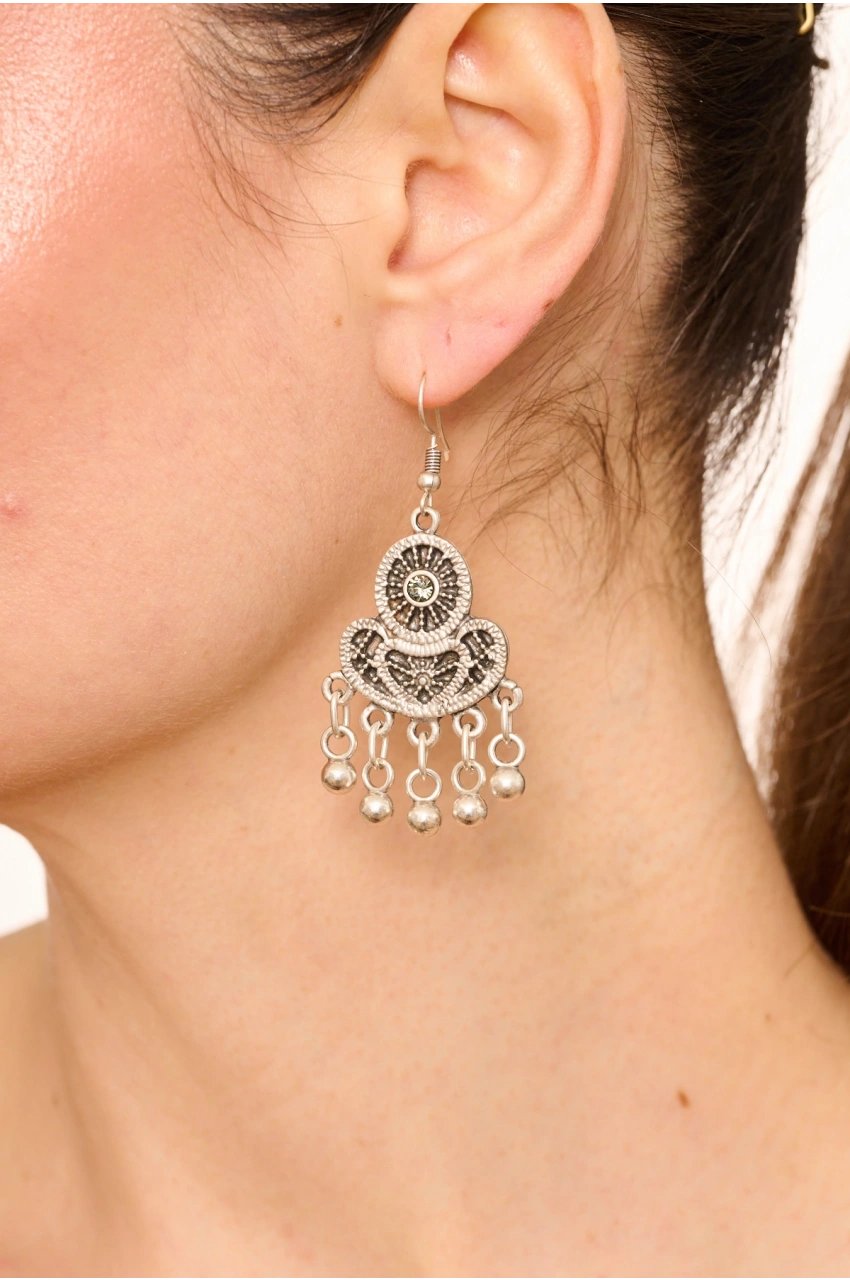 Kiraz Smoked Crystal Stoned Silver Plated Earring