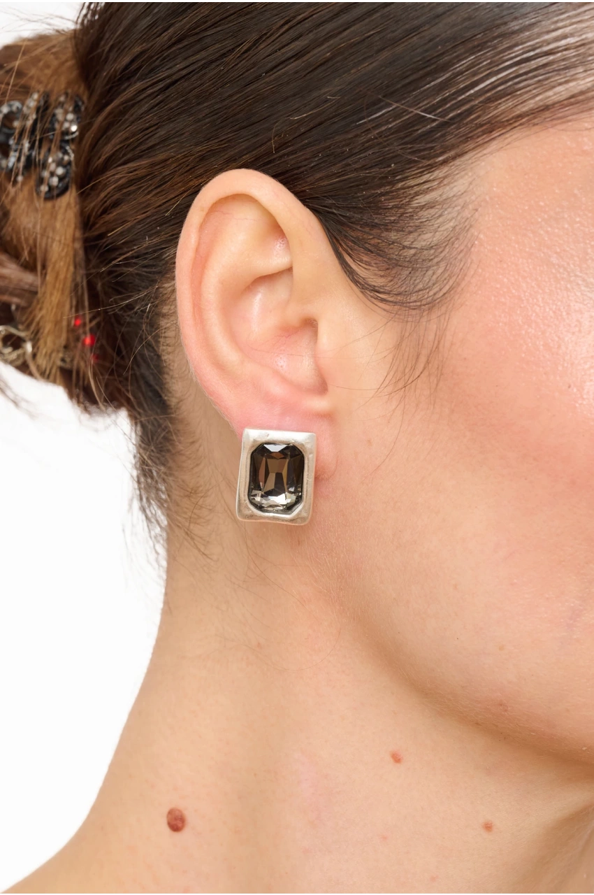 Kiraz Smoked Crystal Stoned Silver Plated Earring