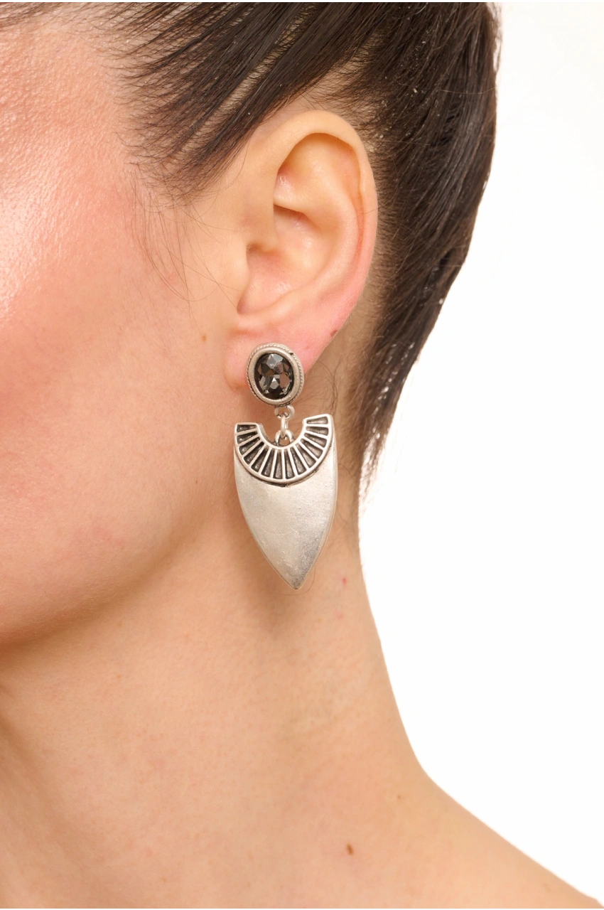 Kiraz Smoked Crystal Stoned Silver Plated Earring