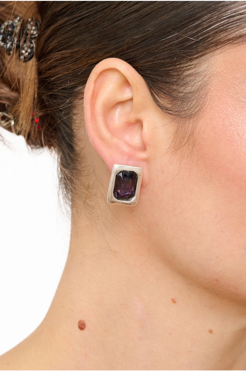 Kiraz Purple Crystal Stoned Silver Plated Earring